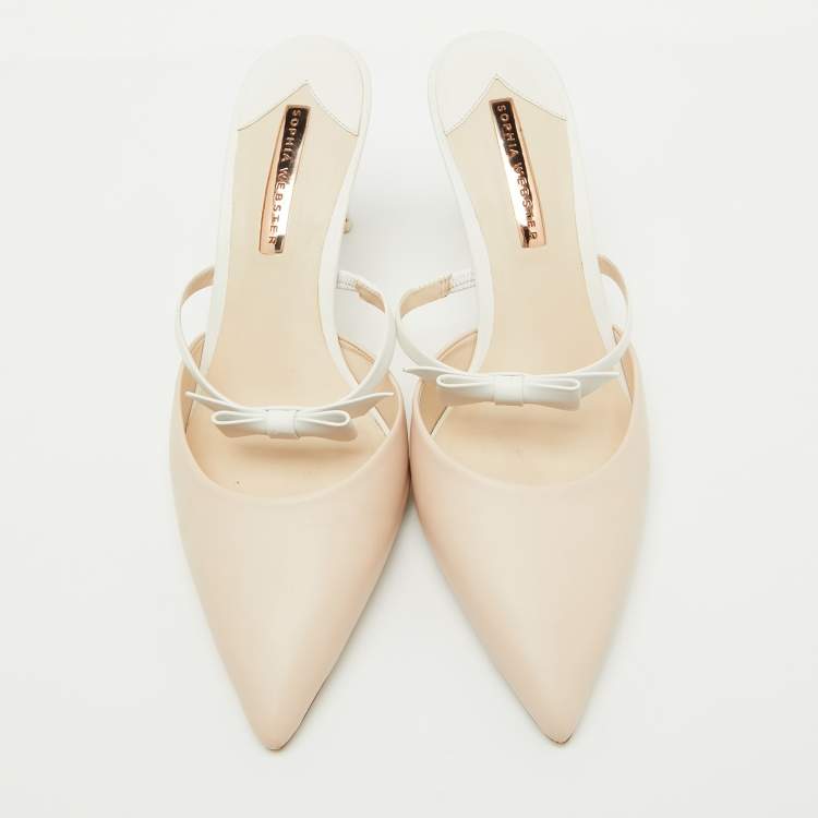 Pre Owned Sophia Webster Beige/White Leather Pointed Toe Mules Size 41