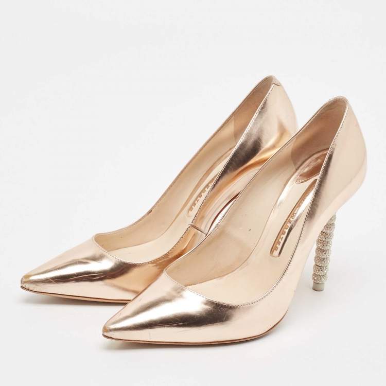 Pre Owned Sophia Webster Rose Gold Leather Crystal Embellished Heel Coco Pumps Size 36.5