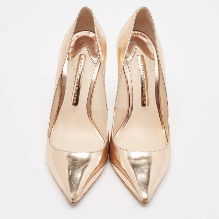 Pre Owned Sophia Webster Rose Gold Leather Crystal Embellished Heel Coco Pumps Size 36.5