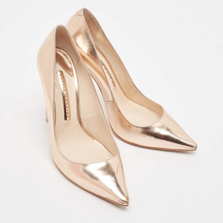 Pre Owned Sophia Webster Rose Gold Leather Crystal Embellished Heel Coco Pumps Size 36.5