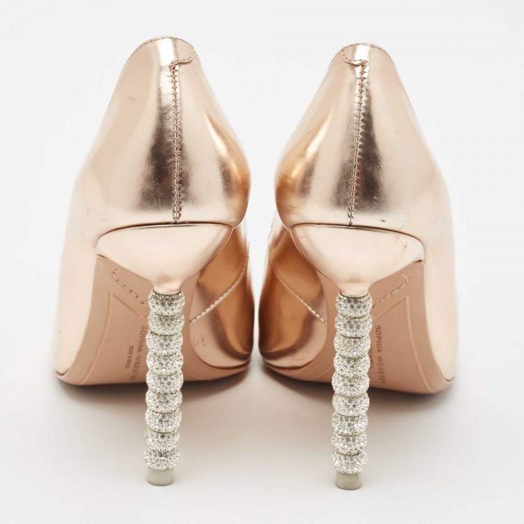 Pre Owned Sophia Webster Rose Gold Leather Crystal Embellished Heel Coco Pumps Size 36.5