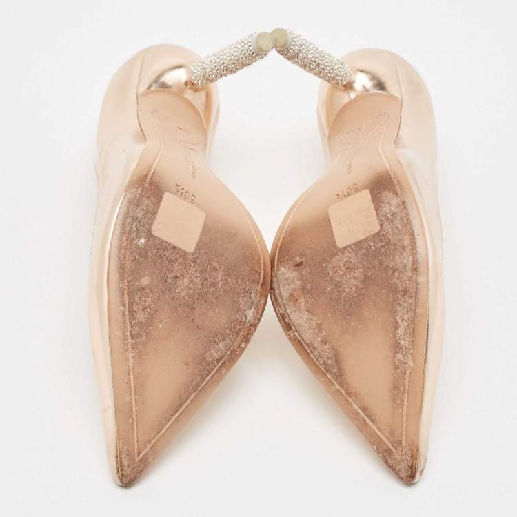 Pre Owned Sophia Webster Rose Gold Leather Crystal Embellished Heel Coco Pumps Size 36.5