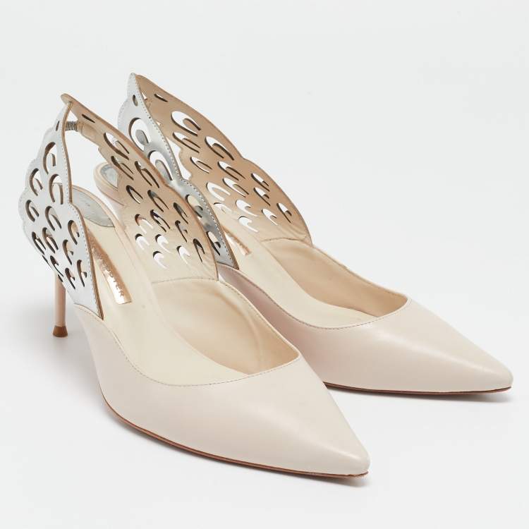 Pre Owned Sophia Webster White/Silver Leather Angel Wing Slingback Pumps Size 41