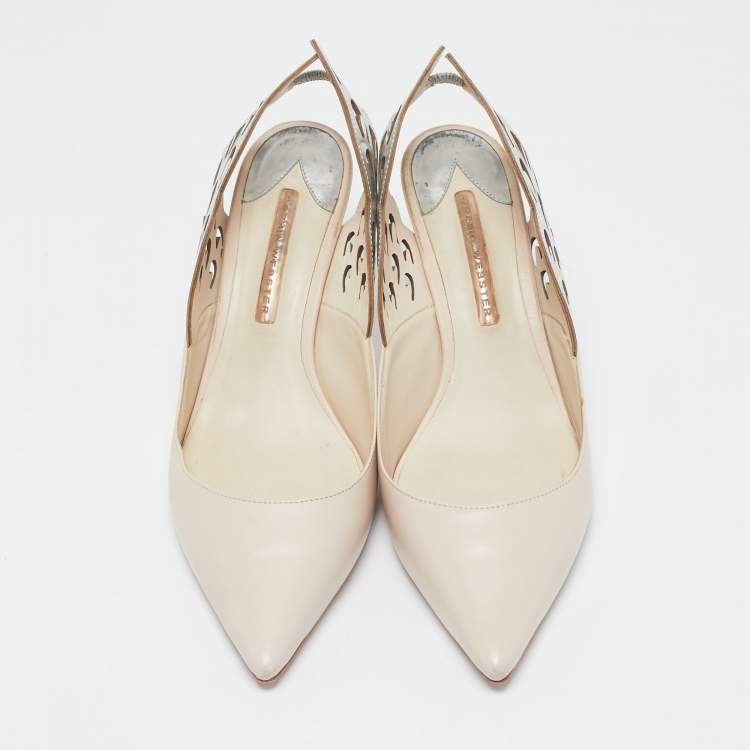 Pre Owned Sophia Webster White/Silver Leather Angel Wing Slingback Pumps Size 41