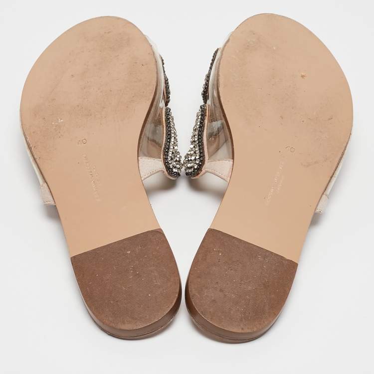 Pre Owned Sophia Webster Transparent PVC Crystal Embellished Madame Butterfly Flat Sandals Size 40