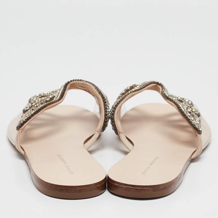 Pre Owned Sophia Webster Transparent PVC Crystal Embellished Madame Butterfly Flat Sandals Size 40