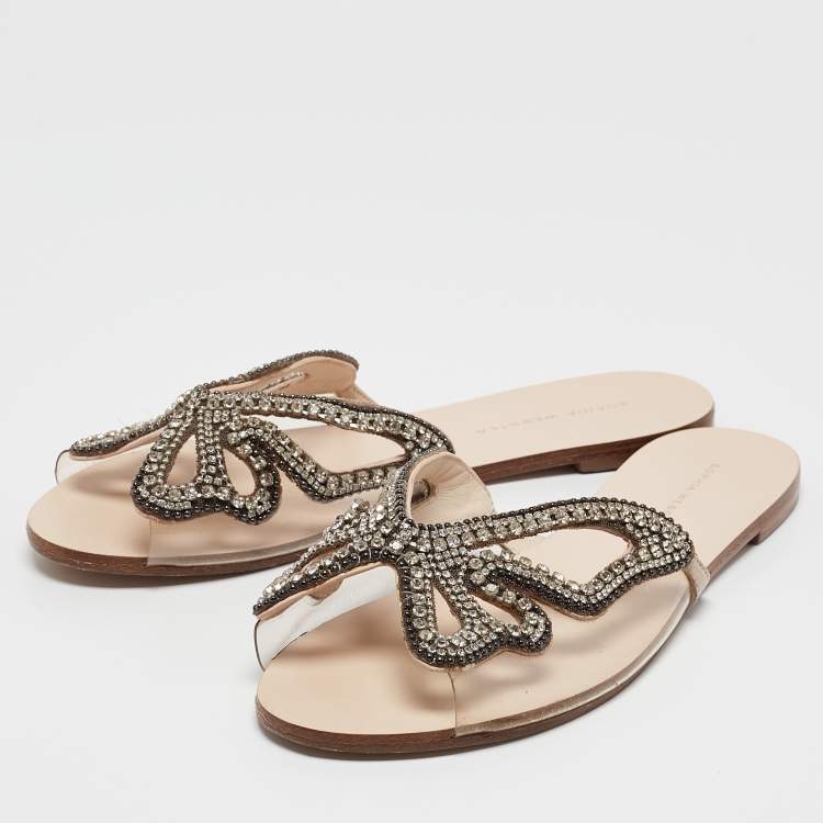 Pre Owned Sophia Webster Transparent PVC Crystal Embellished Madame Butterfly Flat Sandals Size 40