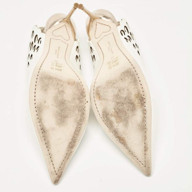Pre Owned Sophia Webster White Leather Angelo Pointed Toe Slingback Pumps Size 42