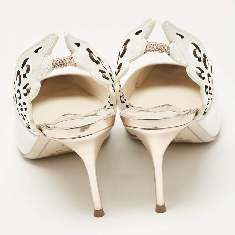 Pre Owned Sophia Webster White Leather Angelo Pointed Toe Slingback Pumps Size 42