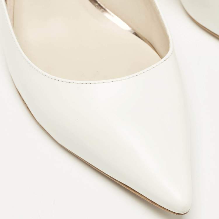 Pre Owned Sophia Webster White Leather Angelo Pointed Toe Slingback Pumps Size 42