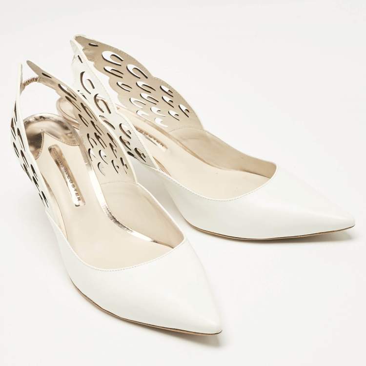 Pre Owned Sophia Webster White Leather Angelo Pointed Toe Slingback Pumps Size 42