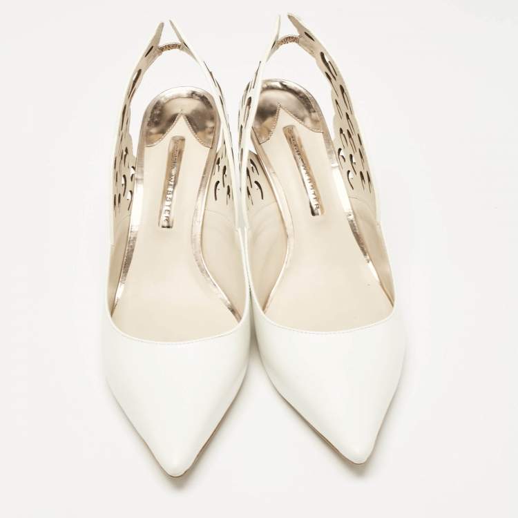 Pre Owned Sophia Webster White Leather Angelo Pointed Toe Slingback Pumps Size 42