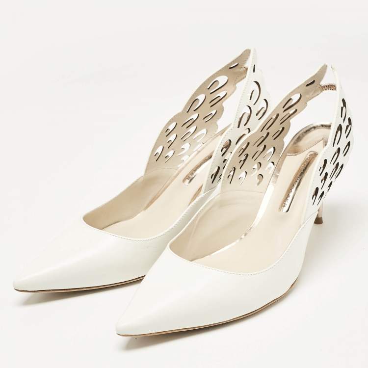 Pre Owned Sophia Webster White Leather Angelo Pointed Toe Slingback Pumps Size 42