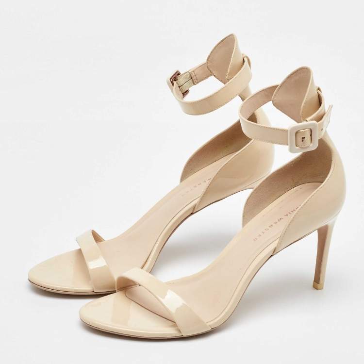 Pre Owned Sophia Webster Cream Patent Leather Nicole Ankle Strap Sandals Size 39