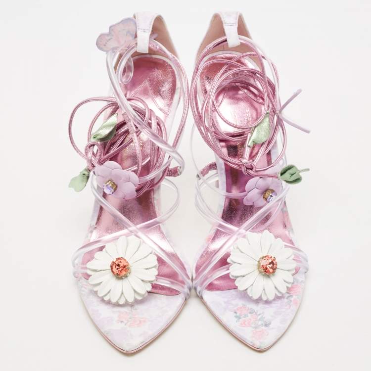 Pre Owned Sophia Webster X Love Shack Fancy Multicolor PVC and Leather Wildflower Ankle Wrap Sandals Size 41