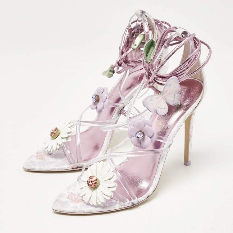 Pre Owned Sophia Webster x Love Shack Fancy Multicolor Leather Wildflower Sandals Size 39