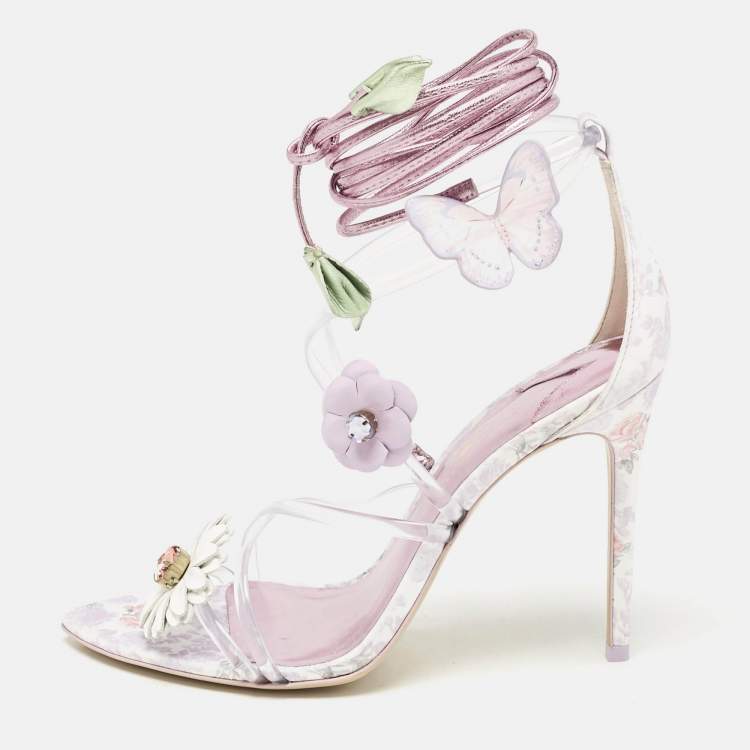 Pre Owned Sophia Webster x Love Shack Fancy Multicolor Leather Wildflower Sandals Size 39