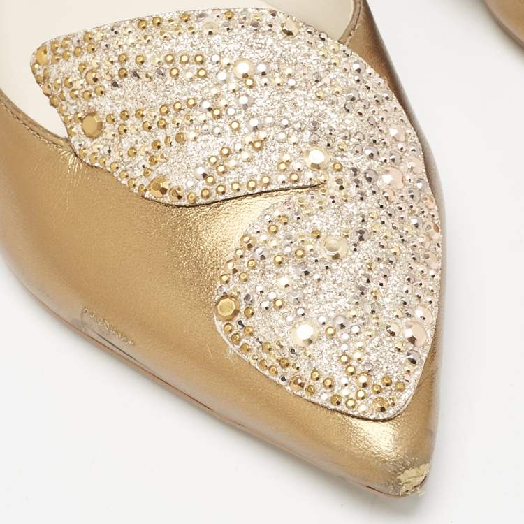 Pre Owned Sophia Webster Gold Leather Bibi Butterfly Ballet Flats Size 36