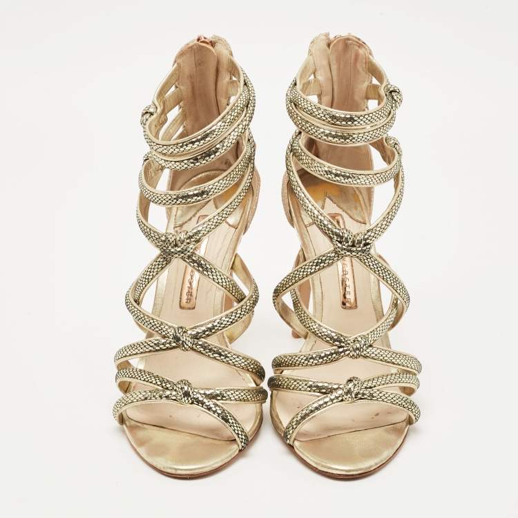 Pre Owned Sophia Webster Gold Glitter and Leather Strappy Sandals Size 38