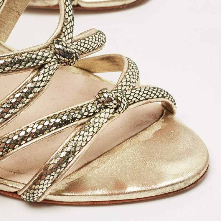 Pre Owned Sophia Webster Gold Glitter and Leather Strappy Sandals Size 38
