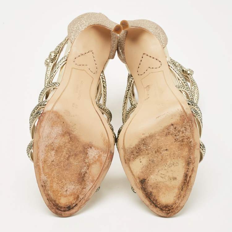 Pre Owned Sophia Webster Gold Glitter and Leather Strappy Sandals Size 38