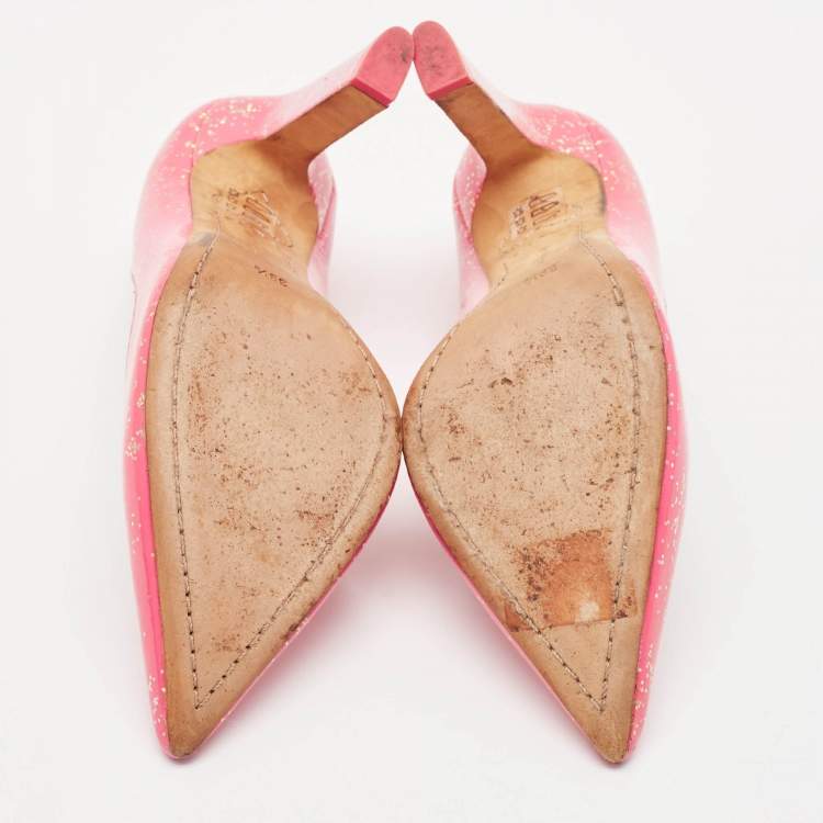 Pre Owned Sophia Webster Pink Glitter Patent Leather Pointed Toe Pumps Size 39.5