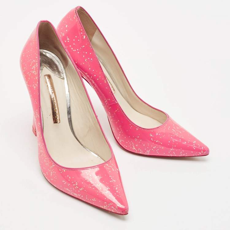 Pre Owned Sophia Webster Pink Glitter Patent Leather Pointed Toe Pumps Size 39.5