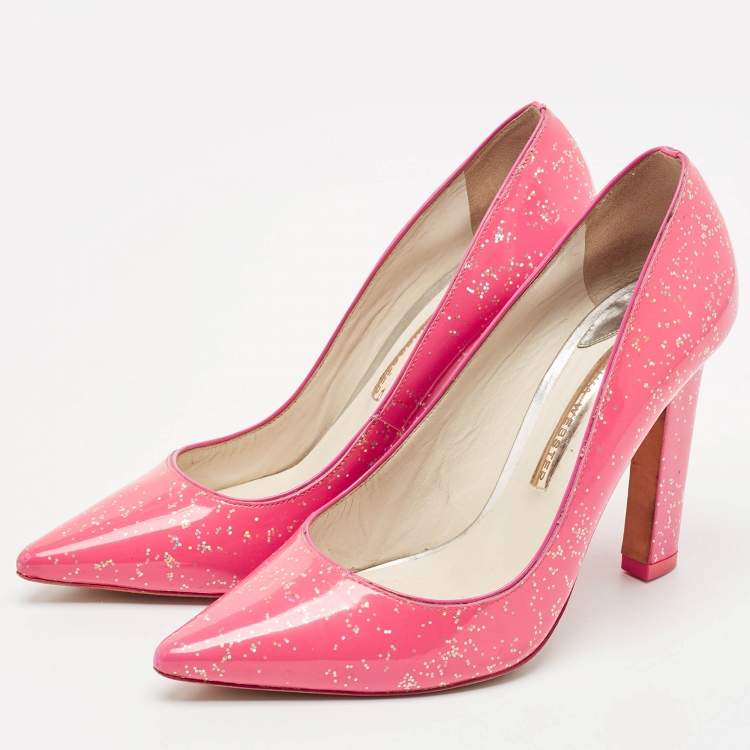 Pre Owned Sophia Webster Pink Glitter Patent Leather Pointed Toe Pumps Size 39.5