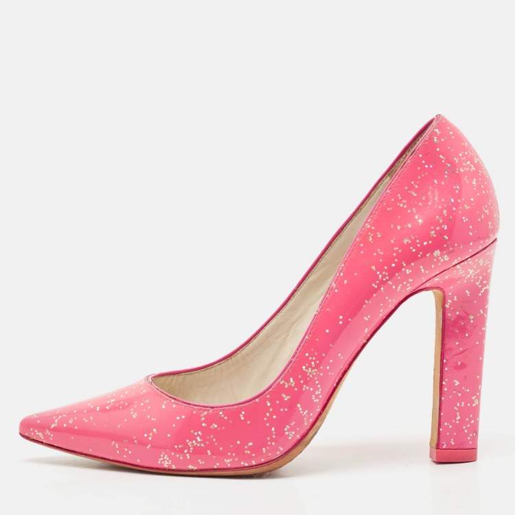 Pre Owned Sophia Webster Pink Glitter Patent Leather Pointed Toe Pumps Size 39.5
