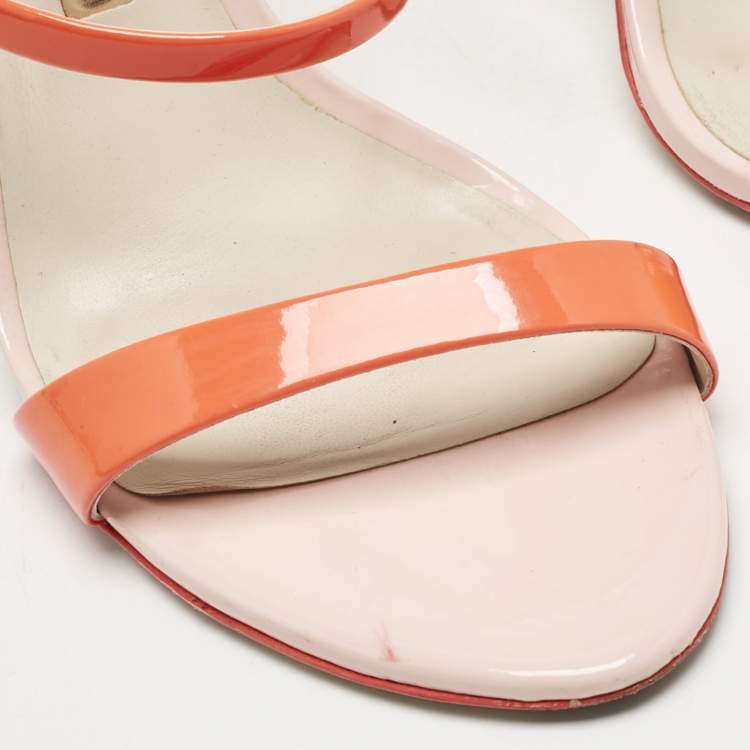 Pre Owned Sophia Webster Orange Patent Leather Rosalind Ankle Strap Sandals Size 36
