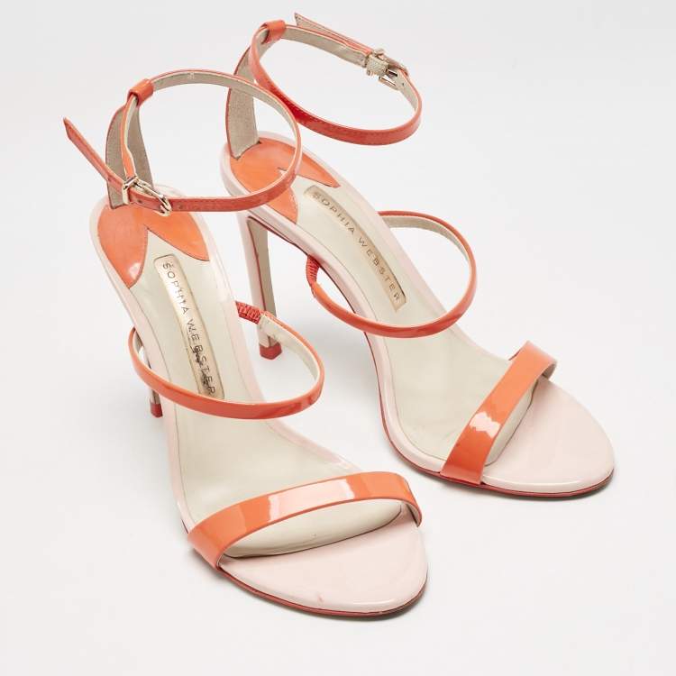 Pre Owned Sophia Webster Orange Patent Leather Rosalind Ankle Strap Sandals Size 36