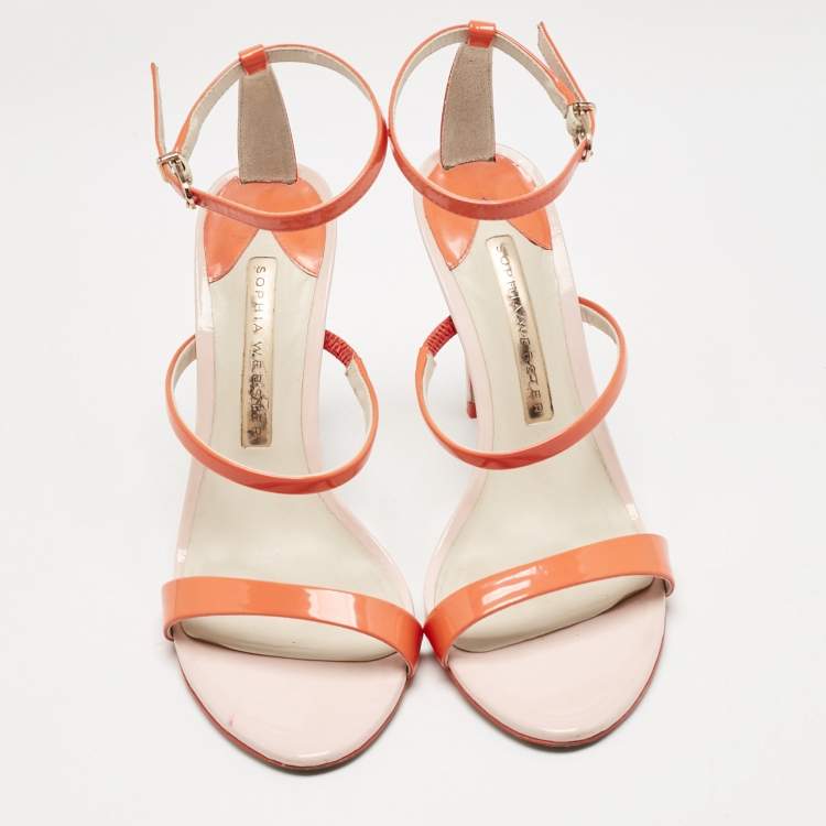 Pre Owned Sophia Webster Orange Patent Leather Rosalind Ankle Strap Sandals Size 36
