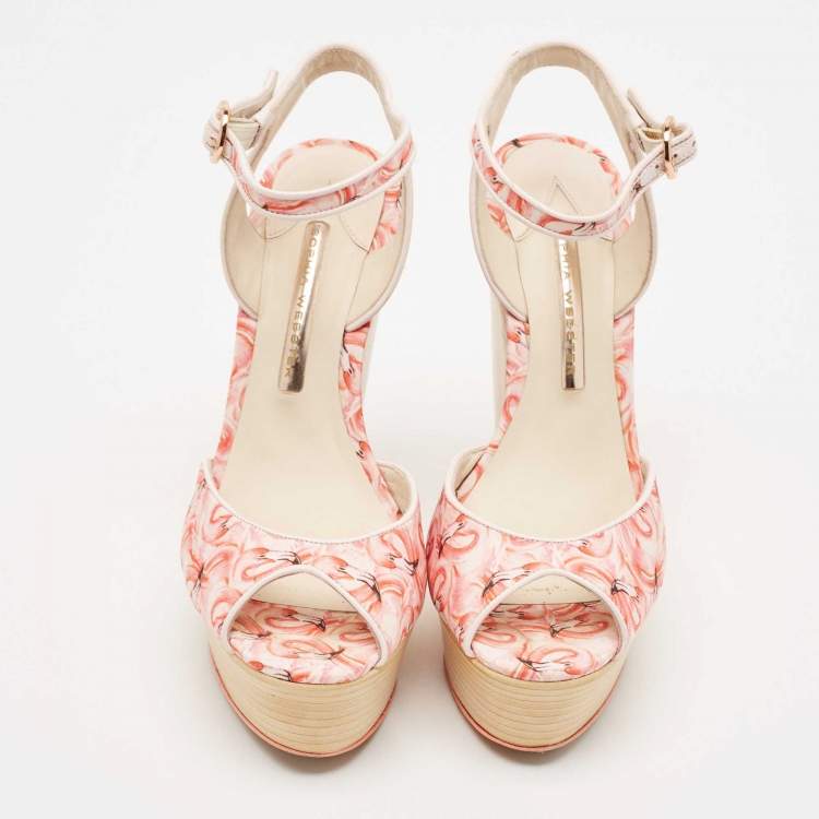 Pre Owned Sophia Webster Multicolor Canvas Lucita Mid Wedge Sandals Size 38