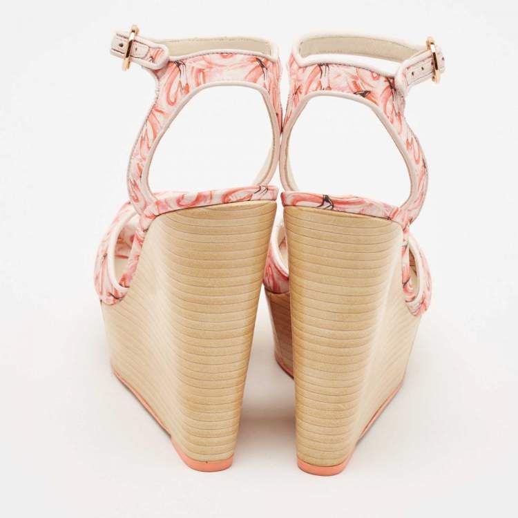 Pre Owned Sophia Webster Multicolor Canvas Lucita Mid Wedge Sandals Size 38
