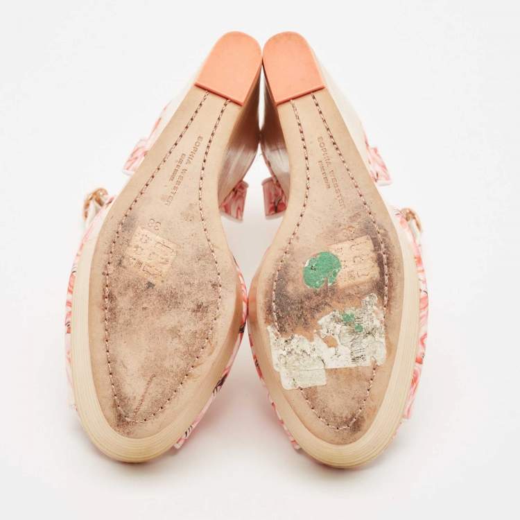 Pre Owned Sophia Webster Multicolor Canvas Lucita Mid Wedge Sandals Size 38
