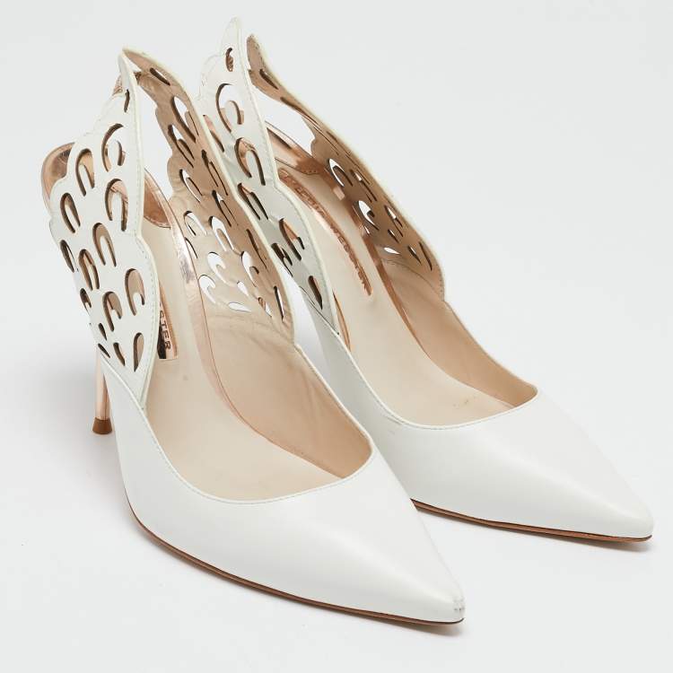 Pre Owned Sophia Webster White Leather Angelo Pointed Toe Slingback Pumps Size 40
