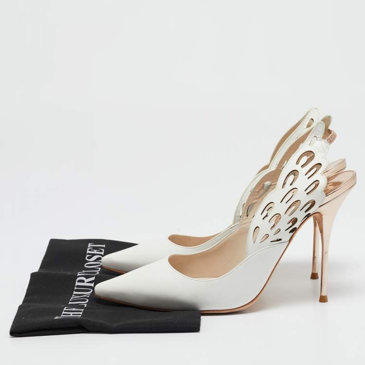 Pre Owned Sophia Webster White Leather Angelo Pointed Toe Slingback Pumps Size 40