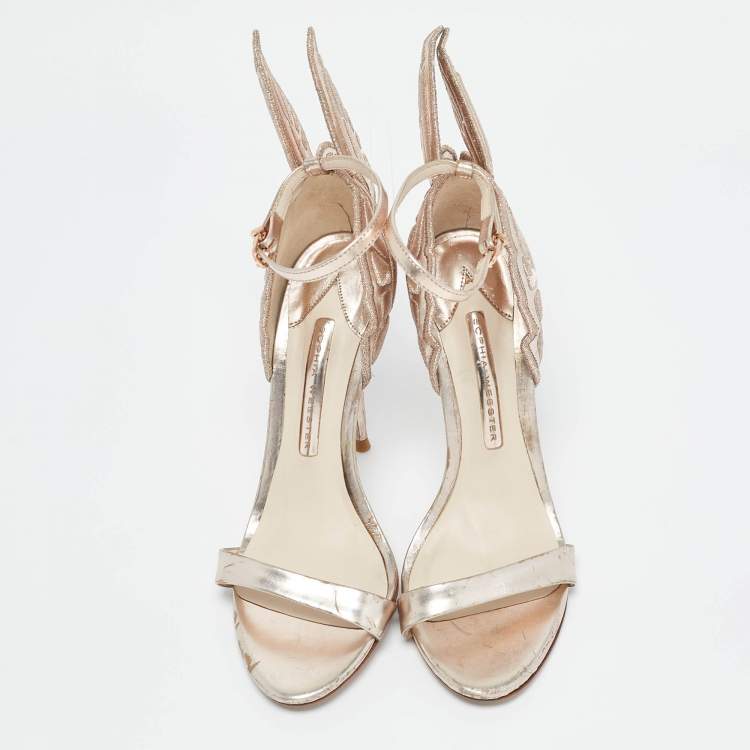 Pre Owned Sophia Webster Metallic Gold Leather Evangeline Ankle Strap Sandals Size 37
