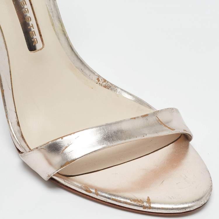 Pre Owned Sophia Webster Metallic Gold Leather Evangeline Ankle Strap Sandals Size 37