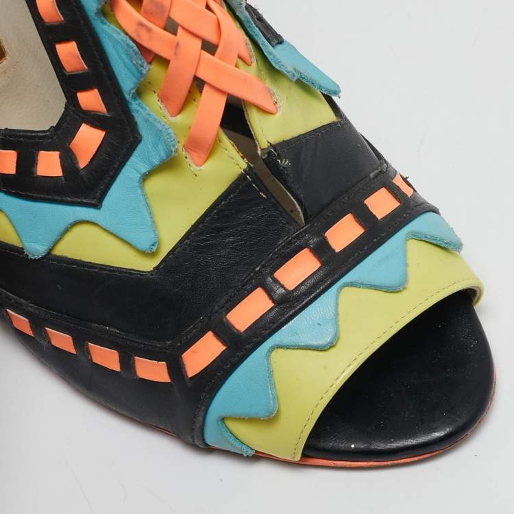 Pre Owned Sophia Webster Multicolor Leather Riko Cut Out Sandals Size 38