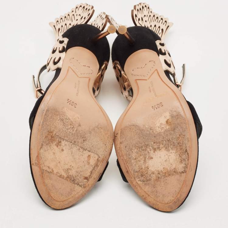Pre Owned Sophia Webster Black/Rose Gold Suede and Leather Evangeline Open Toe Sandals Size 36.5