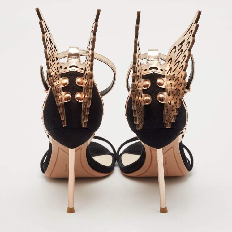 Pre Owned Sophia Webster Black/Rose Gold Suede and Leather Evangeline Open Toe Sandals Size 36.5