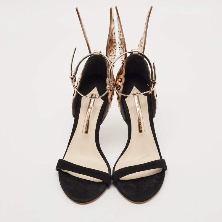 Pre Owned Sophia Webster Black/Rose Gold Suede and Leather Evangeline Open Toe Sandals Size 36.5
