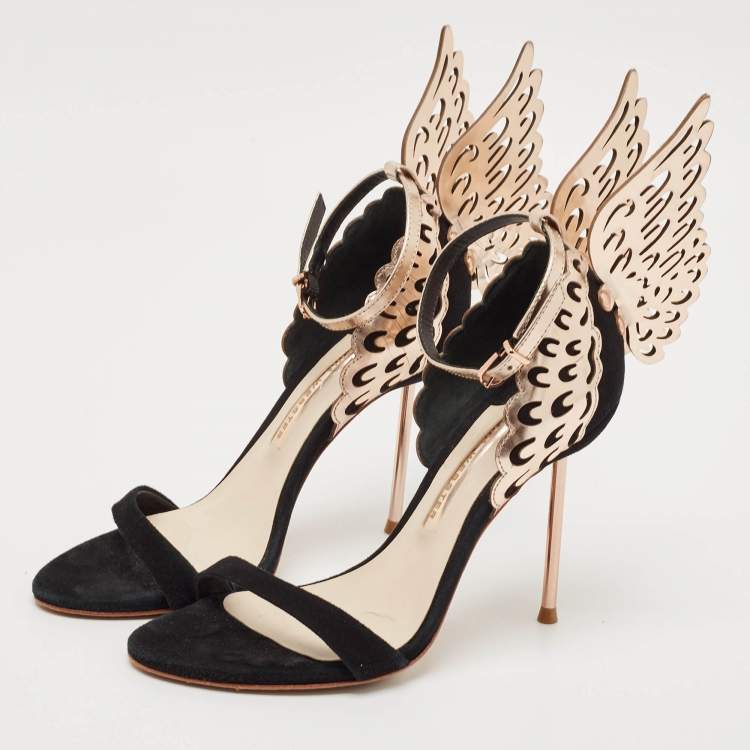 Pre Owned Sophia Webster Black/Rose Gold Suede and Leather Evangeline Open Toe Sandals Size 36.5