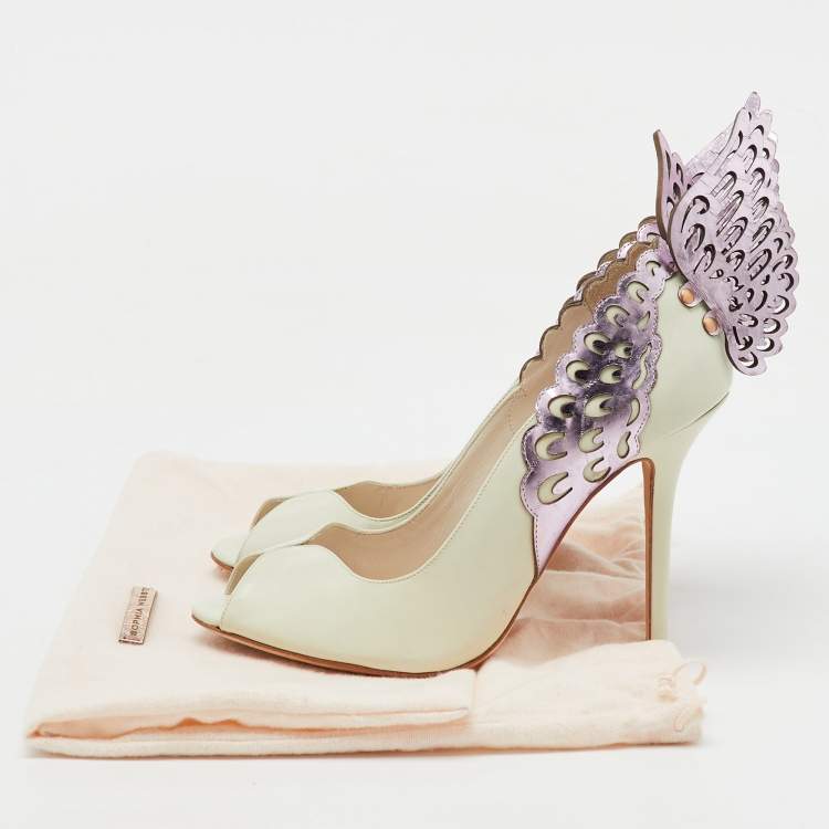 Pre Owned Sophia Webster White/Purple Leather Angelica Lunar Winged Peep Toe Pumps Size 40