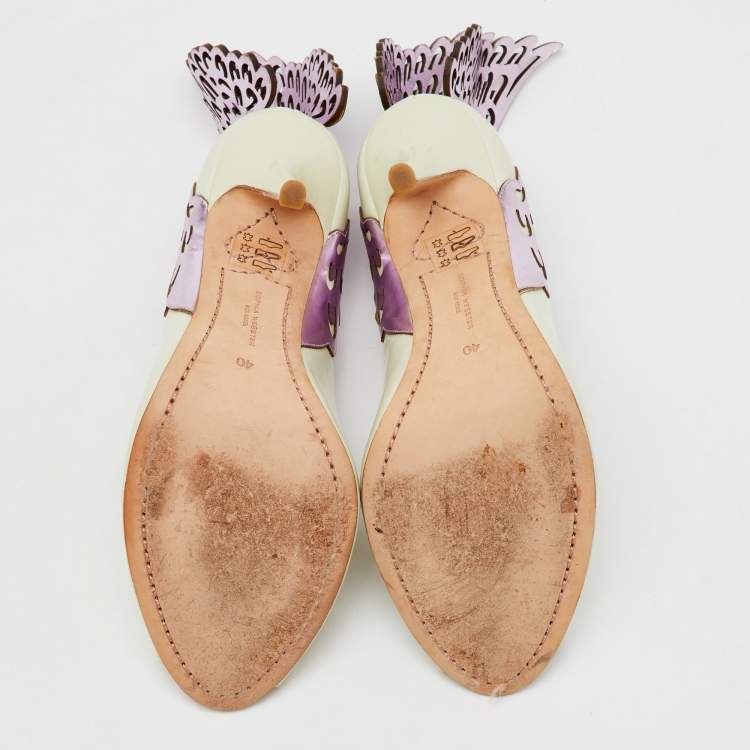 Pre Owned Sophia Webster White/Purple Leather Angelica Lunar Winged Peep Toe Pumps Size 40