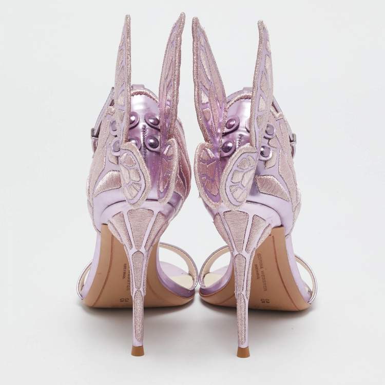 Pre Owned Sophia Webster Purple Patent Leather Chiara Butterfly Ankle Strap Sandals Size 35