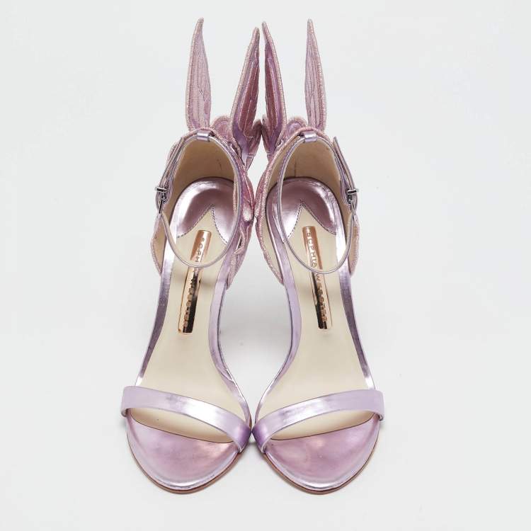 Pre Owned Sophia Webster Purple Patent Leather Chiara Butterfly Ankle Strap Sandals Size 35