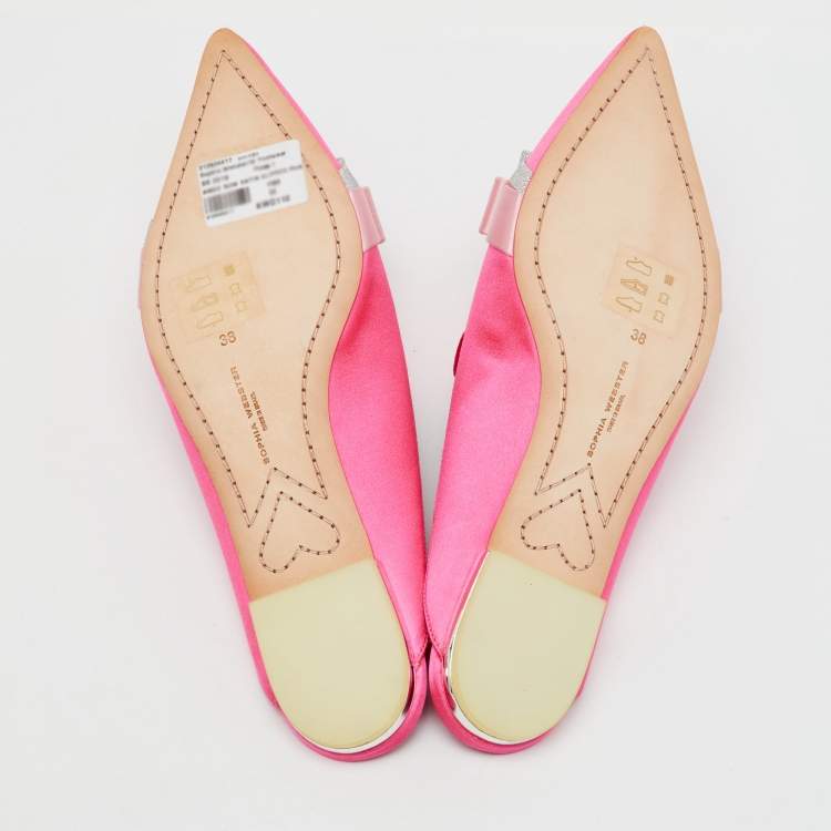 Pre Owned Sophia Webster Pink Satin Andie Bow Flat Mules Size 38