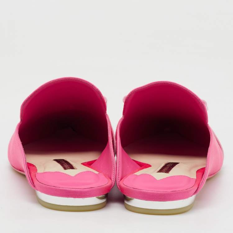 Pre Owned Sophia Webster Pink Satin Andie Bow Flat Mules Size 38